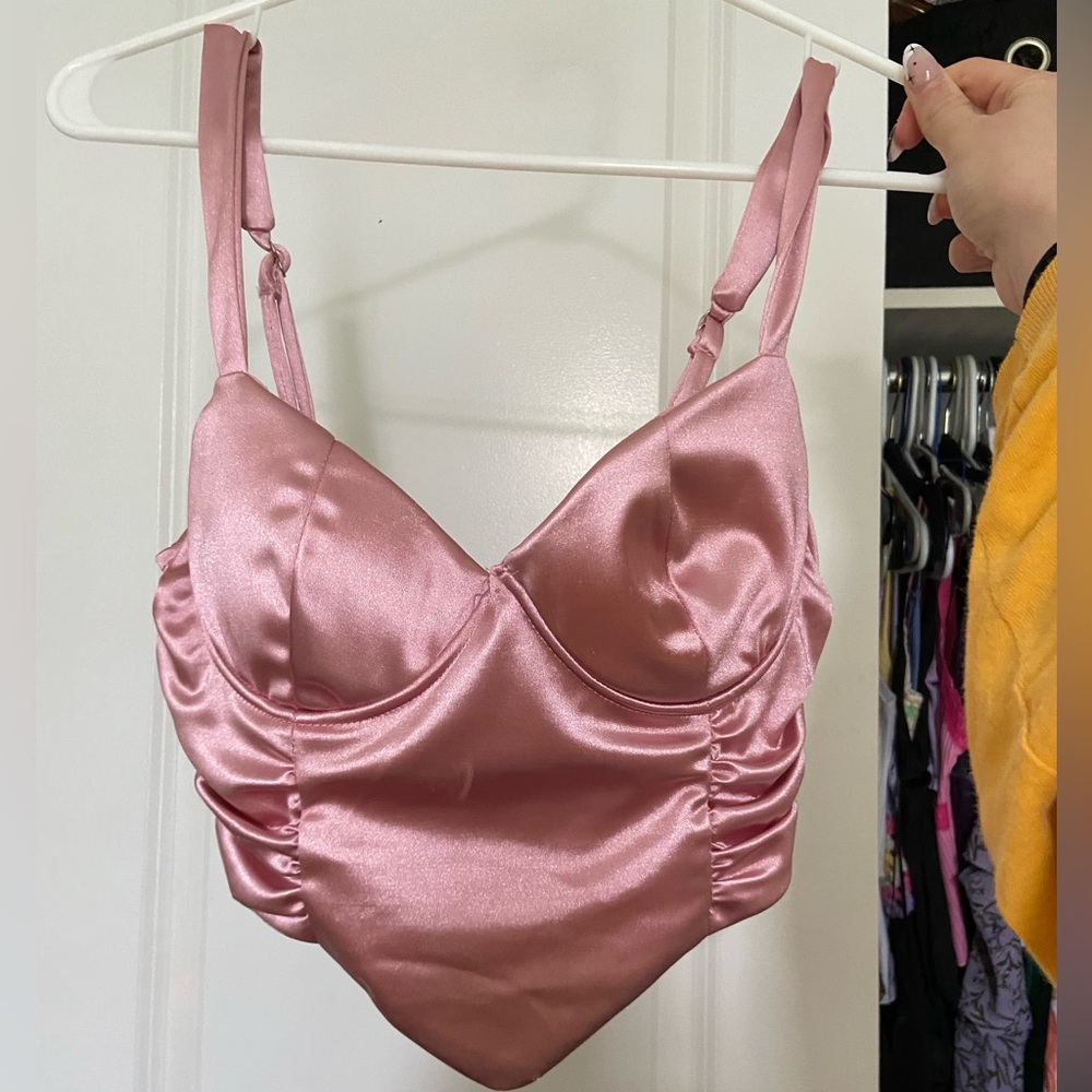 Pink Satin Cropped Tank Top